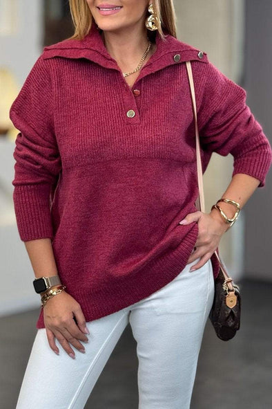 Women's Casual Solid Button-Neck Sweater