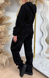 Women's Solid Color Polar Fleece Hoodies and Trousers Set