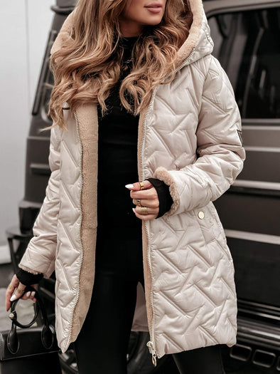 Women's Hooded Plush Long Coat