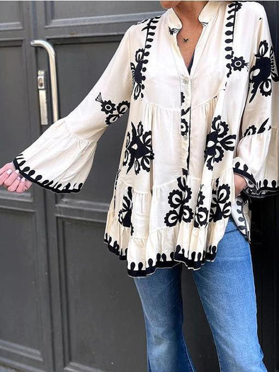 Casual V-neck Printed Top