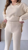 Women's Lapel Long Sleeve Sweater Two Piece Set