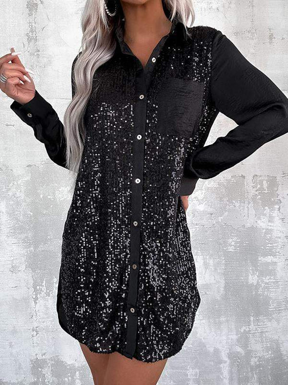 Women's Lapel Long Sleeve Shirt Dress