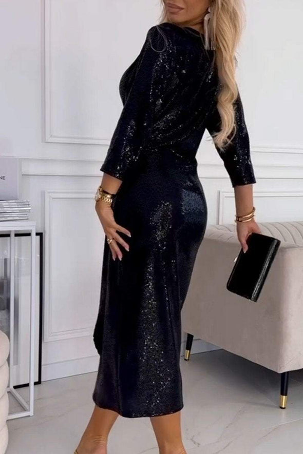 Women's Casual Solid Sequin Elegant Dress