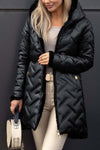 Women's casual diamond texture hooded mid-length cotton coat