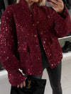 Women's Round Neck Long Sleeve Sequined Casual Coat