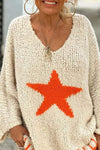 Women's Casual V-neck Star Pattern Sweater