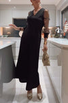 Women's casual mesh sleeve patchwork solid color jumpsuit