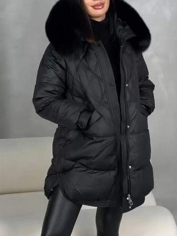 Women's Solid Color Fur Collar Cotton Coat