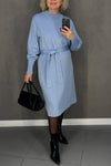 Women's Round-neck Solid Color Long-sleeved Dress