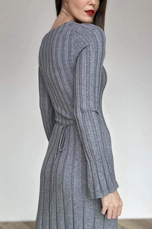 Women's simple solid color thick striped knitted dress