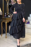 Women's Casual Round-neck Long-sleeved Pleated Dress