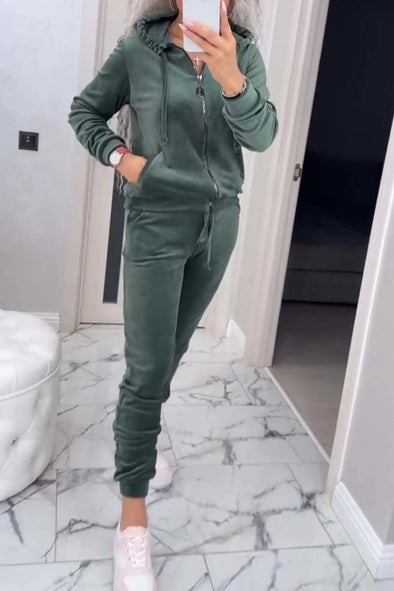 Women's Casual Velvet Hooded Track Suit