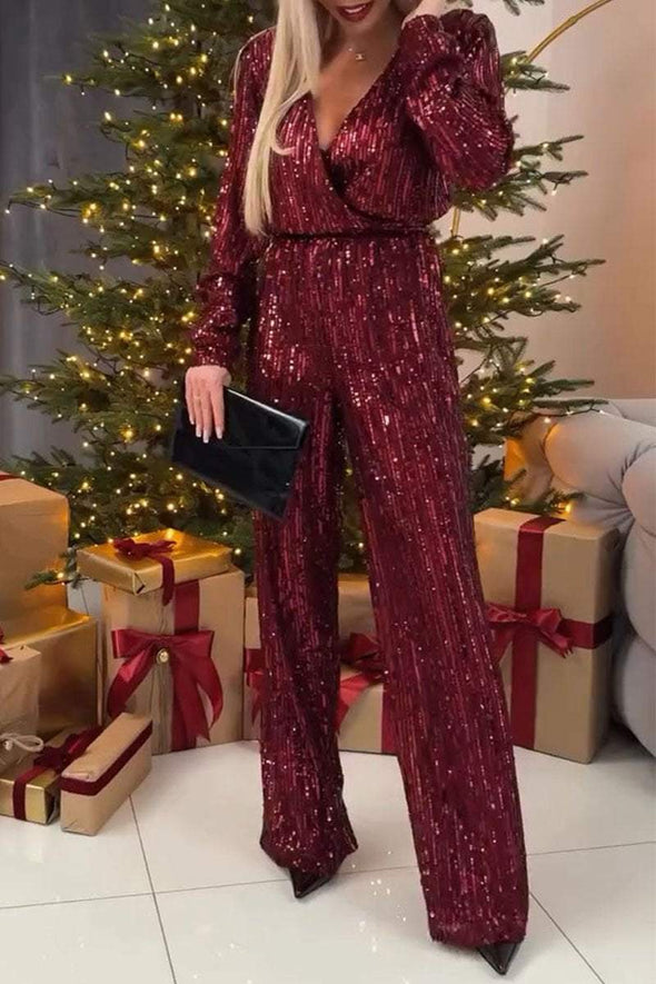 Women's V-neck Sequined Two-piece Suit