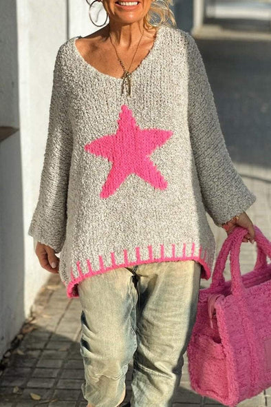 Women's Casual V-neck Star Pattern Sweater