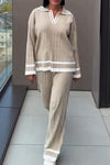 Women's Casual V-neck Contrast Knitted Suit