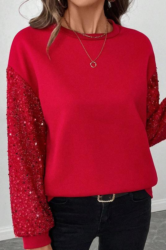 Ladies Casual Sleeve Sequin Patchwork Sweatshirt