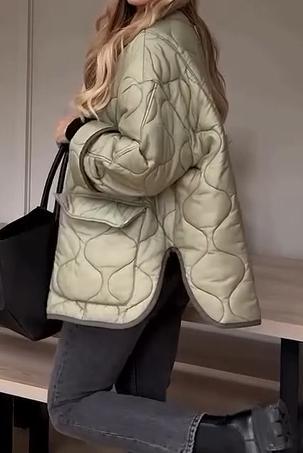 Women's casual warm gourd-patterned hem slit padded jacket