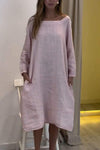 Women's Casual Solid Color Cotton Linen Long Sleeve Dress