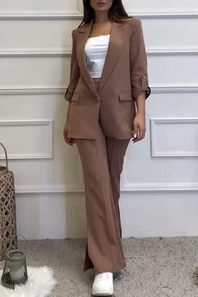 Women's Simple Long Sleeve Two Piece Suit