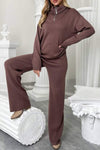 Women's Lapel Solid Color Top and Trousers Set