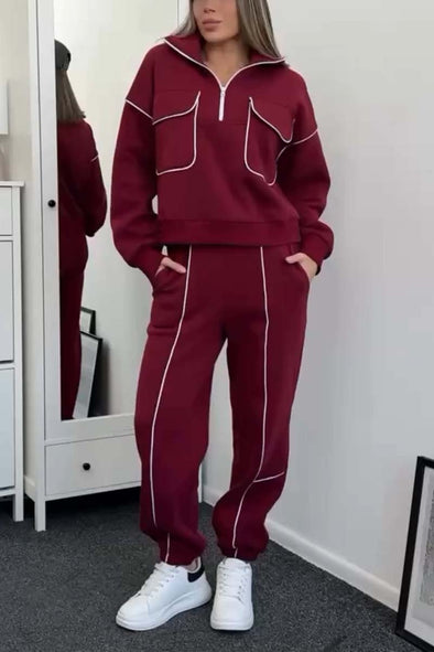 Women's casual sports half-zip sweatshirt suit