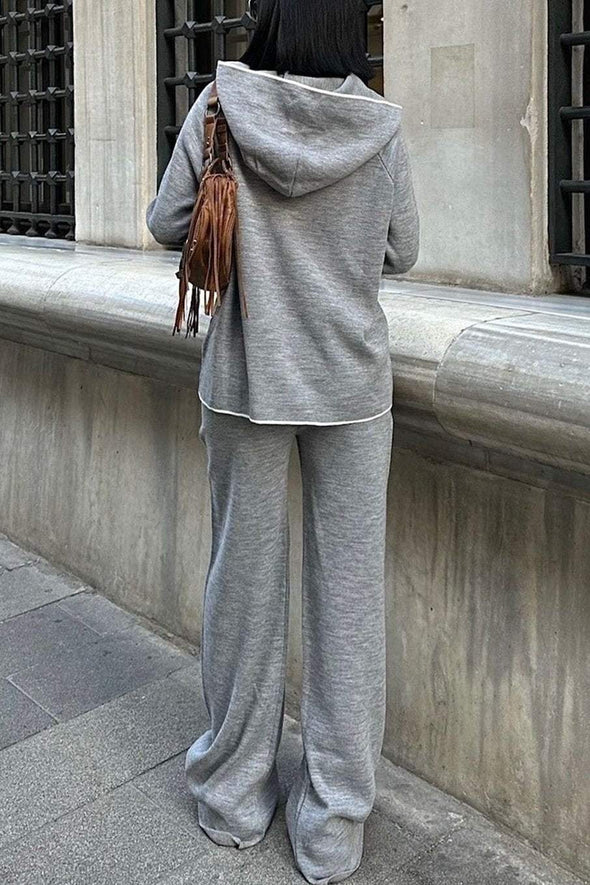 Women's Casual Hooded Contrast Trim Suit