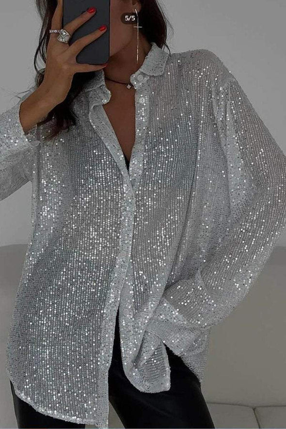 Women's Fashion Holiday Party Loose Sequin Shirt