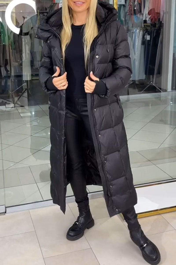 Women's Solid Color Hooded Long Coat