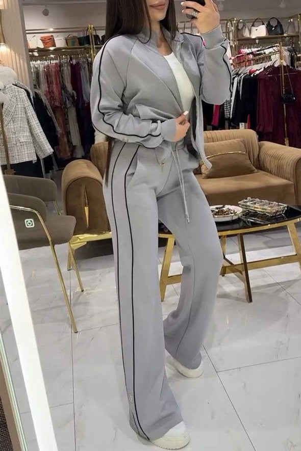 Women's Long Sleeve Line Jackets Two Piece Set