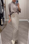 Women's Casual Solid Color Top and Sequined Skirt Set