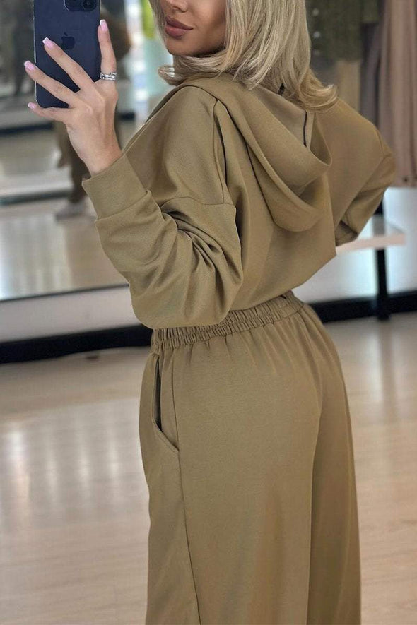 Women's Casual Hooded Navel-baring Two-piece Suit