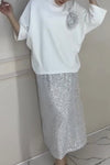 Women's Casual Round Neck Three-dimensional Flower Decorated Sequin Skirt Party Suit