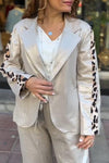 Ladies Casual Glossy Suit Sleeves Patchwork Leopard Print Suit