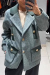 Women's Herringbone Color-blocked Lapel Jacket