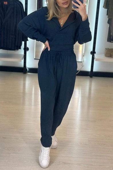 Women's Casual Hooded Navel-baring Two-piece Suit