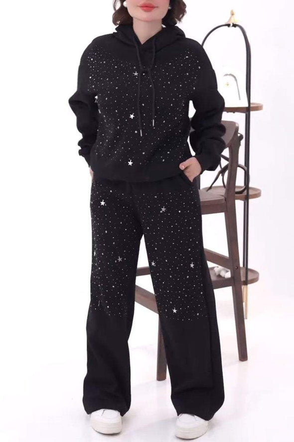 Women's Sequined Long Sleeve Hoodies Two Piece Set