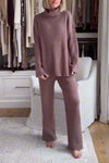 Women's casual solid color turtleneck sweater pants suit