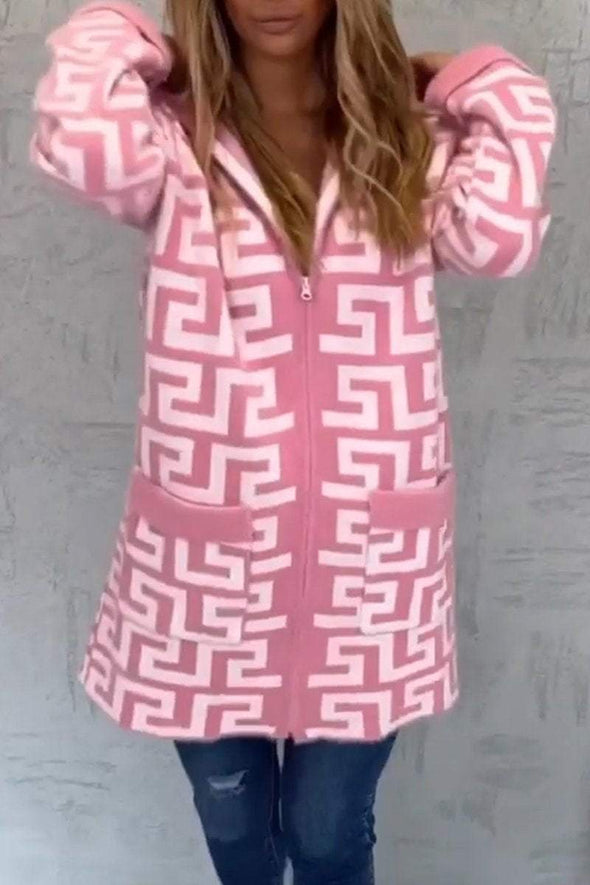 Women's Casual Print Hooded Cardigan