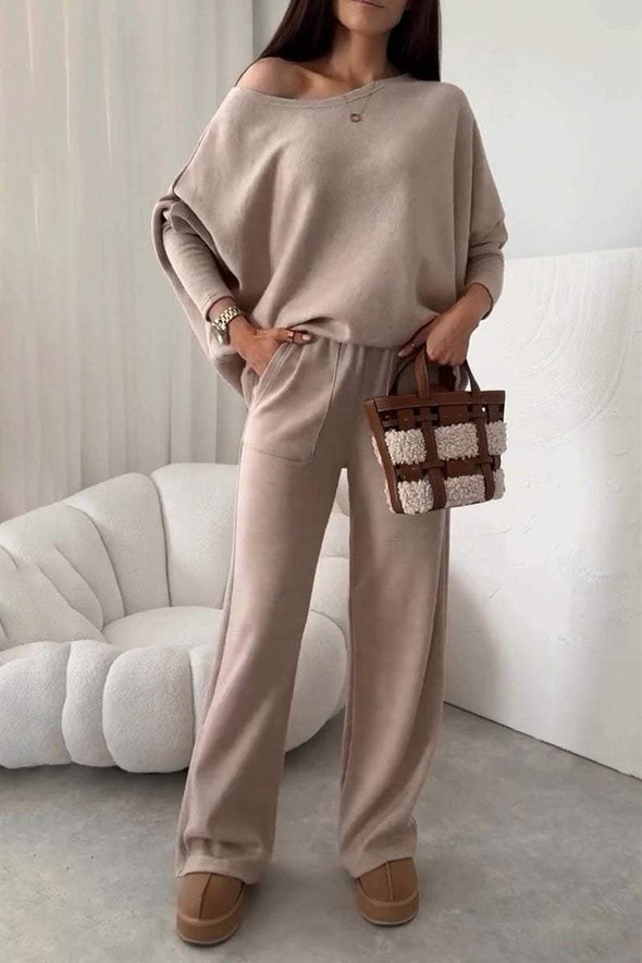 Women's Off-shoulder Long-sleeved Sweatshirt Two-piece Set