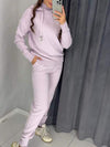 Women's High Collar Long Sleeve Hooded Sweatshirt Two Piece Set