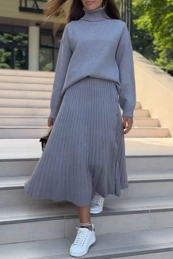 Women's Turtleneck Long Sleeve Sweater Skirt Two Piece Set