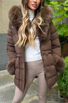 Women's Casual Fur Sleeves Waist Drawstring Hooded Short Cotton Coat