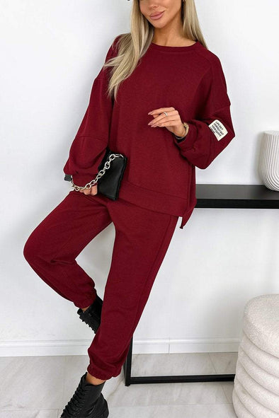 Women's Casual Round Neck Long Sleeve Two Piece Suit