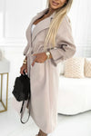 Women's Solid Color Large Lapel Waist Long Coat