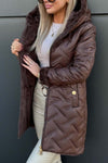 Women's casual diamond texture hooded mid-length cotton coat