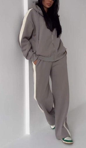 Women's Casual Hooded Contrast Color Two Piece Suit