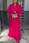 Women's Casual Lapel Long-sleeved Pleated Dress