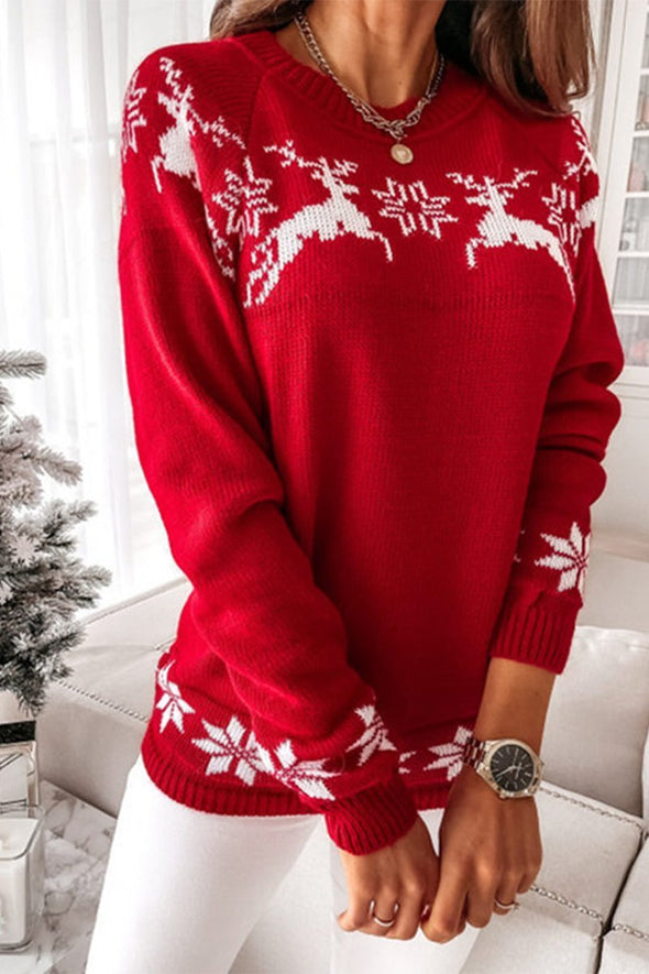 Women's Christmas Elk Jacquard Knitted Sweater