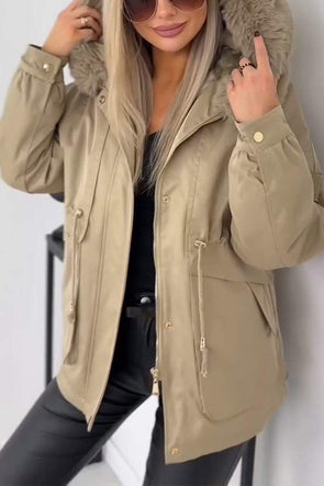 Women's Casual Solid Plush Hooded Coat