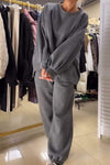 Women's Casual Solid Color Diamond Sweatshirt Pants Two Piece Set